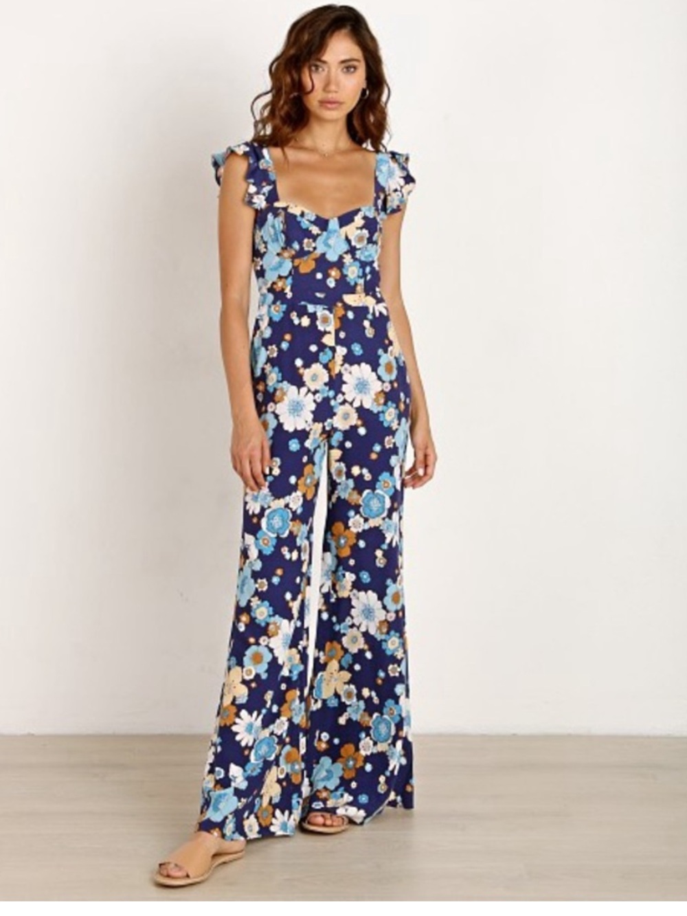 For love of Lemons Floral Navy Wide-Leg Jumpsuit